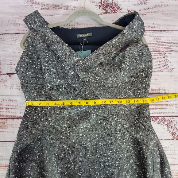 Zac Posen Gray Praire Wind/Black Tweed Sleeveless Pleated Whimsy Sheath Dress 12 - Picture 10 of 12